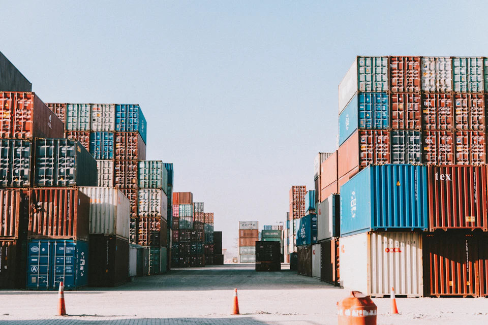 Stacked shipping containers