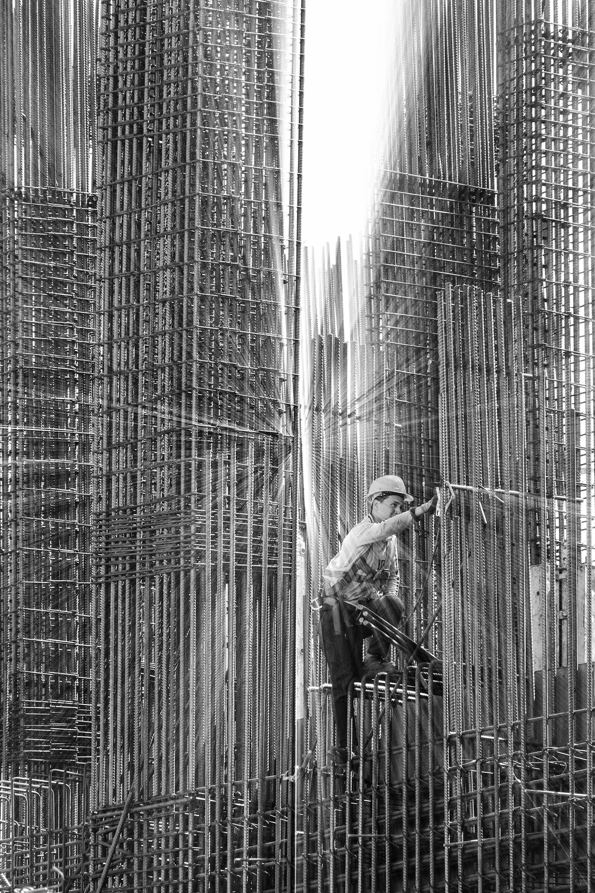 Reinforcement bar tied in place on a construction site